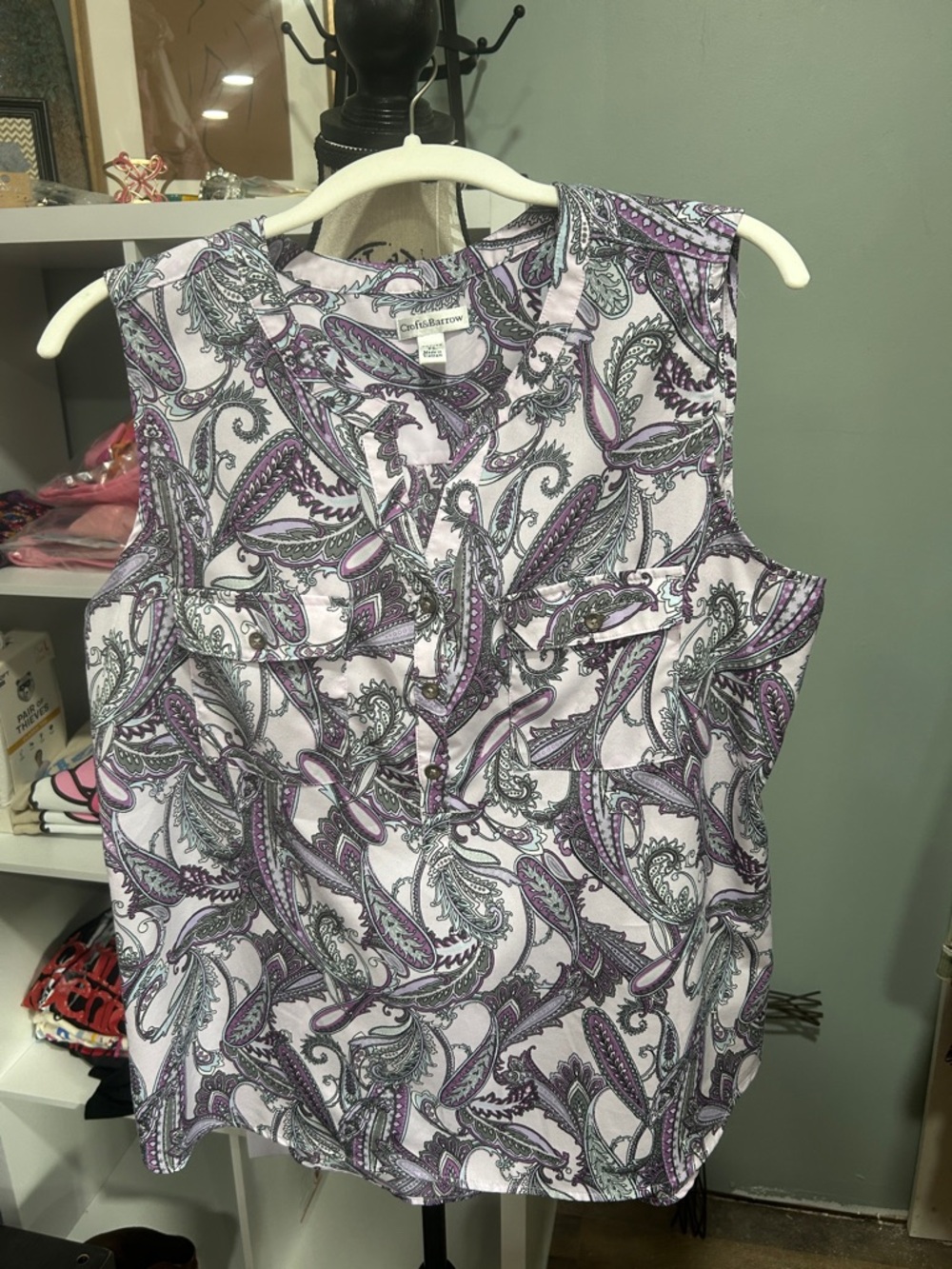 croft & barrow Purple Paisley Sleeveless Button-Front Top